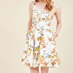 NWT ModCloth Pull Up a Cherry A-Line Dress Ivory